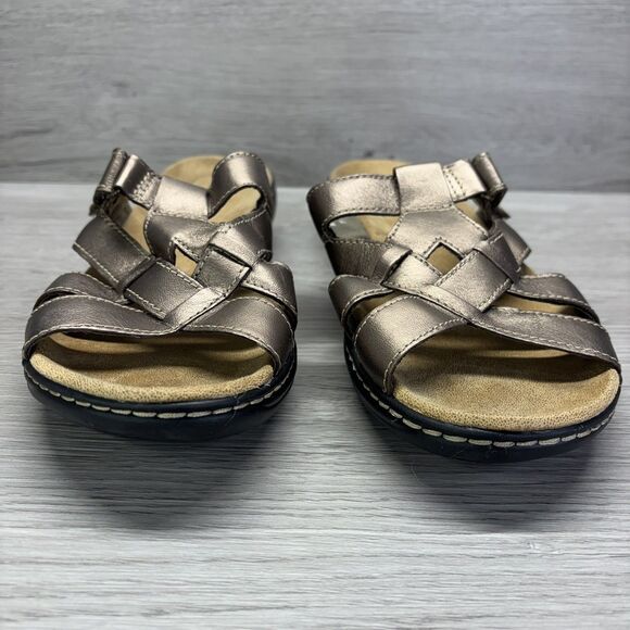 Clarks Collection Leisa Sz 9.5W Brown Metallic Leather Adjustable Straps Sandals - Picture 4 of 12
